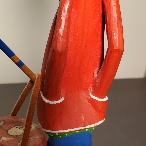 Folk Art Wood Hand Carved Native Drummer Figure Edward W, Cachucha 793 , 10" H - Picture 7 of 16